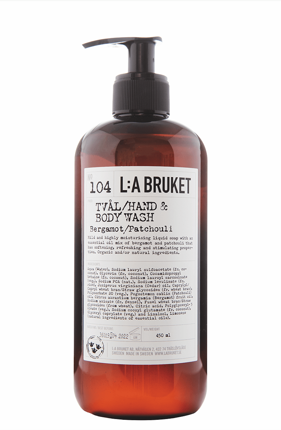 L:A BRUKET - 104 Hand & Body Wash Bergamot / Patchouli - The Natural Beauty Club